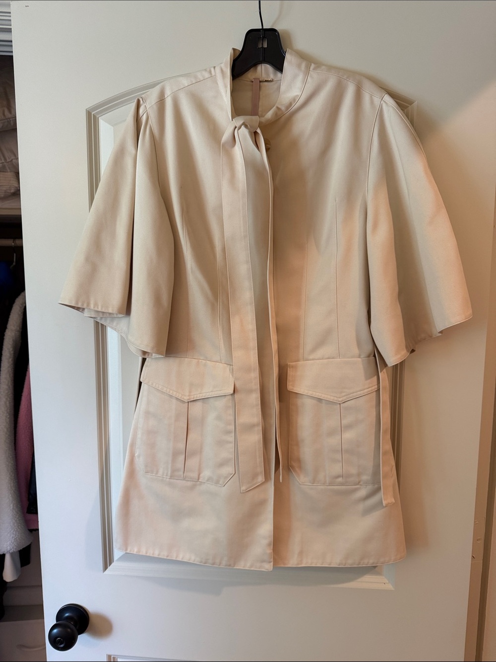 Alexis Cream Tie-Neck Short Sleeve Blazer